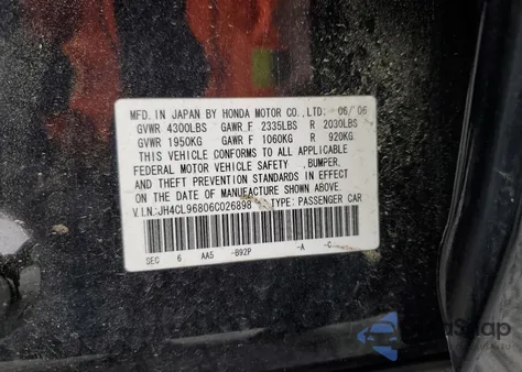 2006 Acura Tsx z USA, uszkodzony, nr VIN JH4CL96806C026898